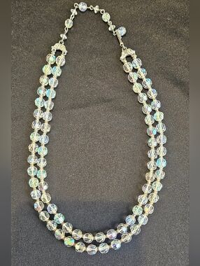 Aurora Borealis Crystal Double-Strand Necklace - Clear, Beautiful, Vintage